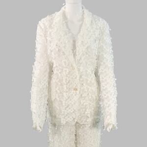 CYNTHIA ROWLEY Size M White Polyester Lace Peak Lapel Pantsuit